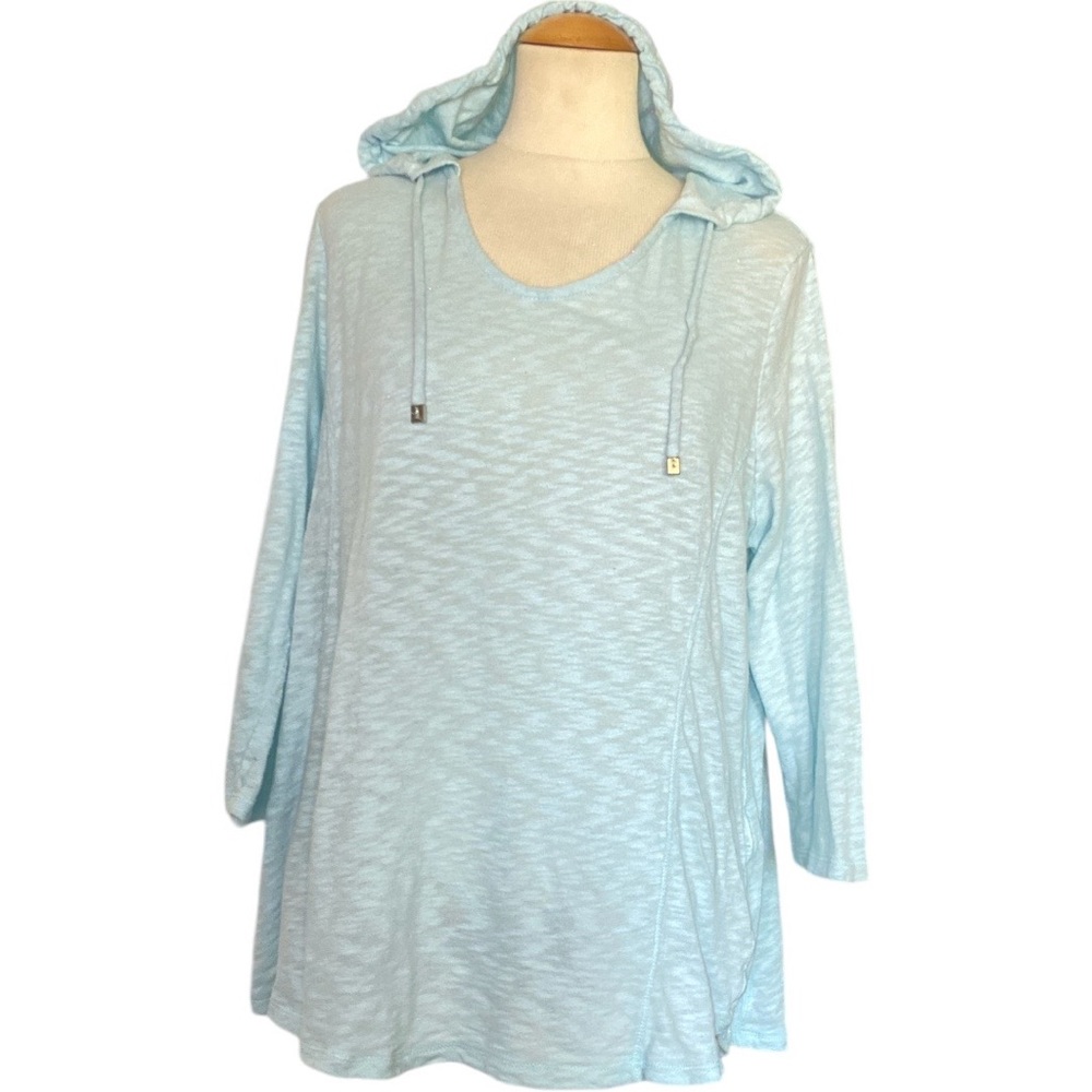 Chico's Light Blue Hooded Pullover Sweatshirt
